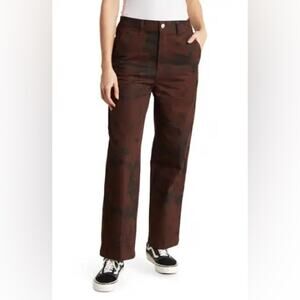Obey NWT Women's Brighton Carpenter Pants Java Brown Multi Print Size 32 / 14